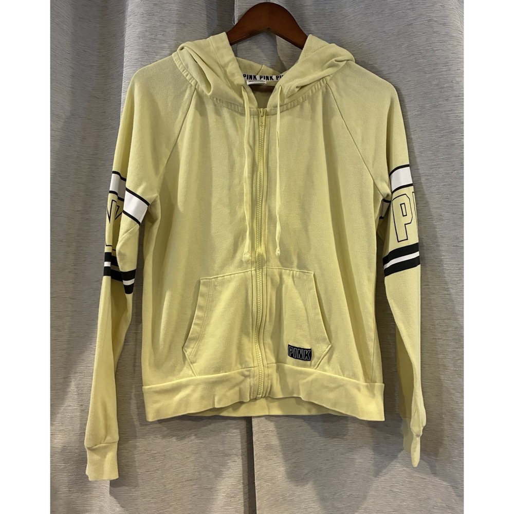 PINK Victoria's Secret Butter Yellow Zip Up Jacket Hoodie Size Medium 2016